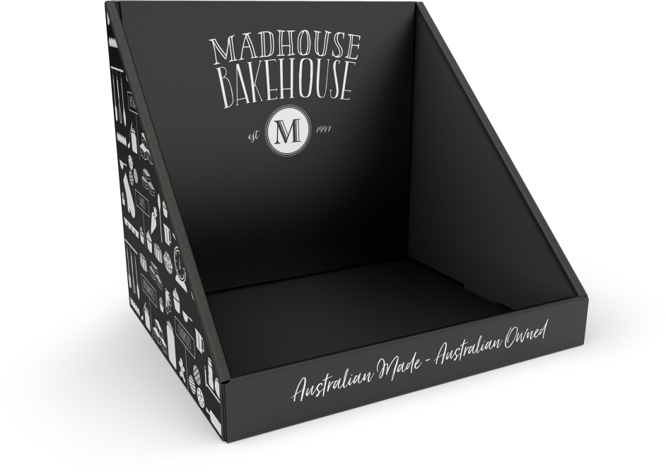 Shelf Ready box for Madhouse bakehouse